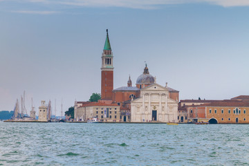 Fototapeta na wymiar VENICE, ITALY - on May 5, 2016. San Giorgio di Maggiore church with reflection in Venice, Italy