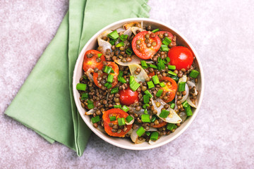 Indian lentil salad with veggies. Healthy food, vegetarian and vegan