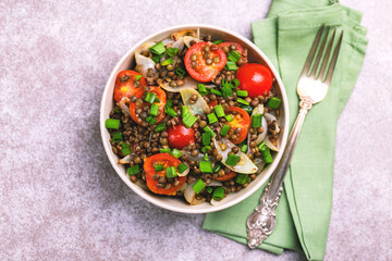 Indian lentil salad with veggies. Healthy food, vegetarian and vegan