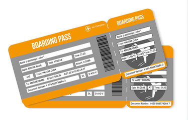 Air tickets. Boarding pass tickets template isolated on white background. Vector illustration