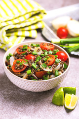 Indian lentil salad with veggies. Healthy food, vegetarian and vegan