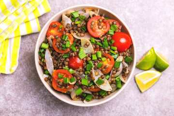 Indian lentil salad with veggies. Healthy food, vegetarian and vegan