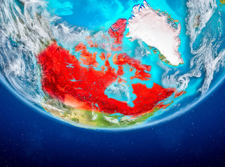 Canada on globe from space