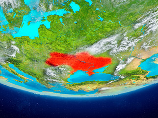 Ukraine on globe from space