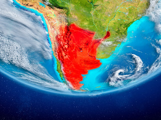 Argentina on globe from space