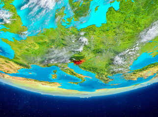 Slovenia on globe from space