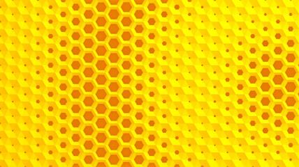 The white grid of cells in the form of hexagonal honeycombs with different diameter, which go from larger to smaller and in reverse. 3d illustration