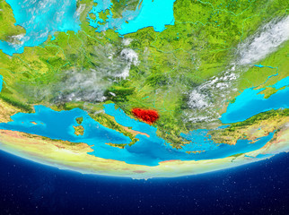 Bosnia and Herzegovina on globe from space