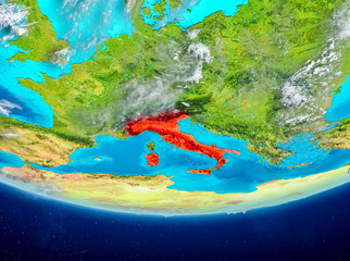 Italy on globe from space