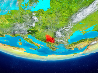 Fototapeta na wymiar Serbia on globe from space