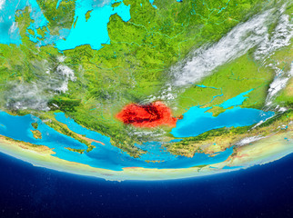 Romania on globe from space