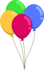 Vector illustration of four different coloured birthday party balloons.