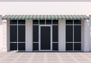 Classc shopfront in the sun - classic store front with awnings