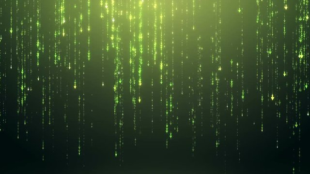 Futuristic Glamorous Green Background with Arrows Falling Down