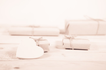 Pile parcel wrapped with brown kraft paper and tied with twine