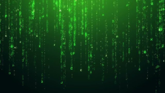 Futuristic Digital Green Letters Falling Down Background