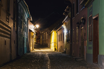 Fototapeta na wymiar Night view of historic town Sighisoara. City in which was born Vlad Tepes, Dracula