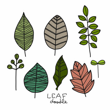 Leaf doodle set cartoon vector illustration