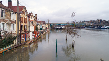 Inondations à Conflans Sainte Honorine, dans les Yvelines. 30 Janvier 2018