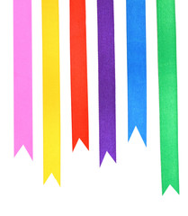 collection of ribbon pieces on white background. each one is shot separately