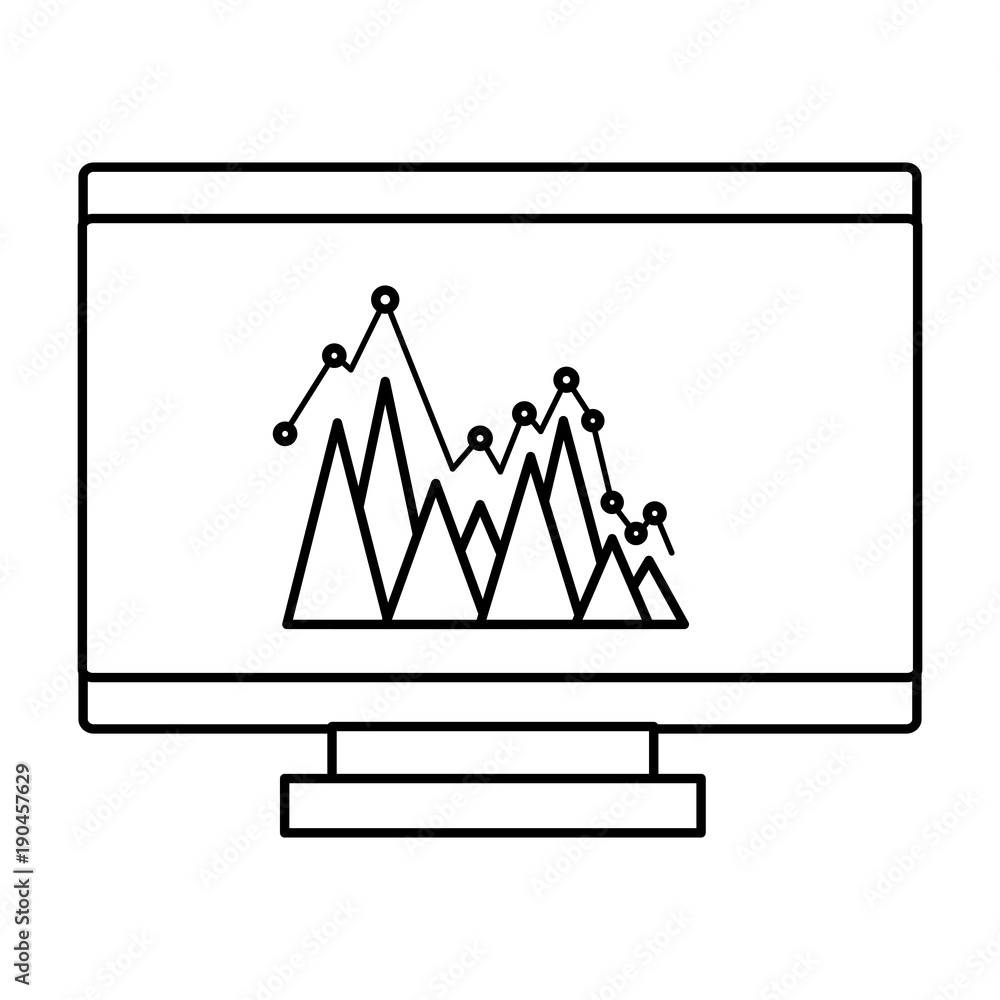Poster graph chart on computer screen icon image vector llustration design  black line