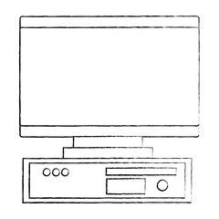 computer monitor with cpu monitor icon image vector llustration design  black sketch line
