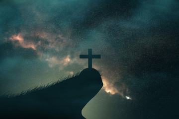 clouds and galaxy on christian crosses.