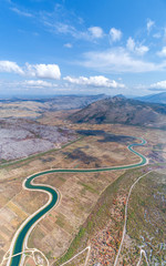 Panoramic aerial view to the valley and the Trebishnica river in the Bosnia and Hercegovina mountains.