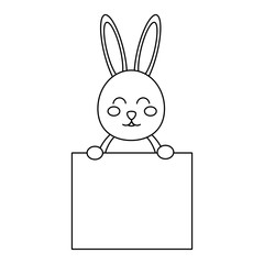 rabbit or bunny holding sign icon image vector illustration design  black line