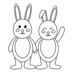 rabbit or bunny friends icon image vector illustration design  black line