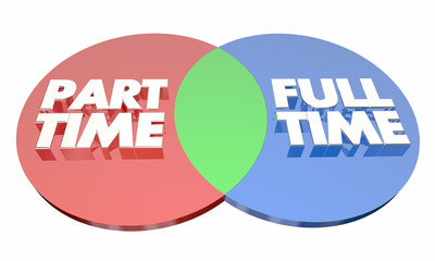 Part Time Vs Full Time Work Employment Venn Diagram 3d Illustration