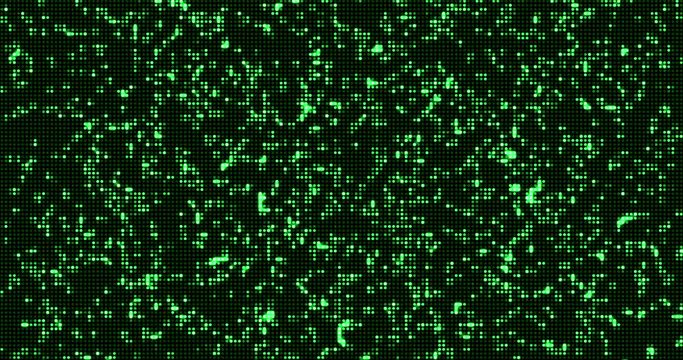 abstract dot glitter sparkle green binary digital code, computer generated seamless loop abstract motion black background, new technology concept