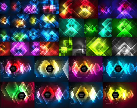 Neon glowing light abstract backgrounds collection
