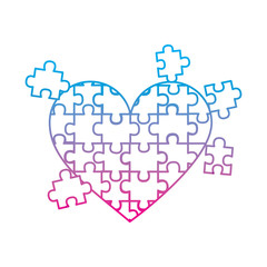puzzle pieces heart love icon image vector illustration design  blue to purple line