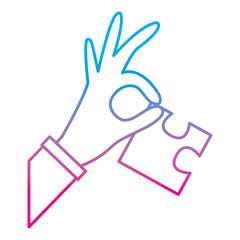 puzzle pieces and hand icon image vector illustration design  blue to purple line