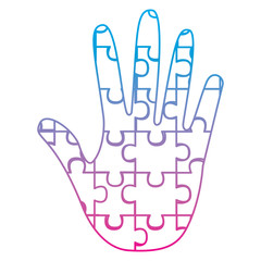 Fototapeta premium puzzle pieces and hand icon image vector illustration design blue to purple line