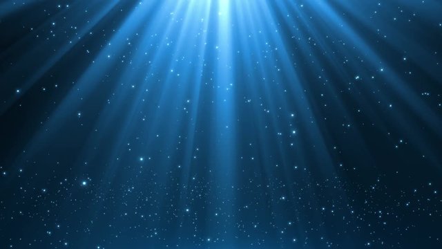 Raining Orbs of Light | Twinkling Glowing Particles falling from the Sky with Beautiful Rays of Light Seamless Looping Animated Motion Background Video Backdrop Cyan Blue