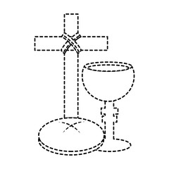 cross bread chalice christian catholic paraphernalia  icon image vector illustration design  black dotted line