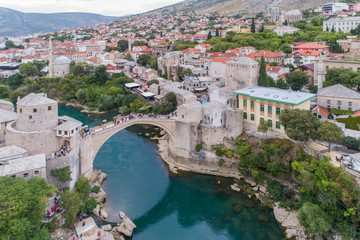 Fototapeta na wymiar Aerial view on the city Mostar and Old Bridge. Bosnia and Hercegovina.