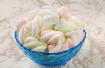 Bowl full of colorful marshmallows 