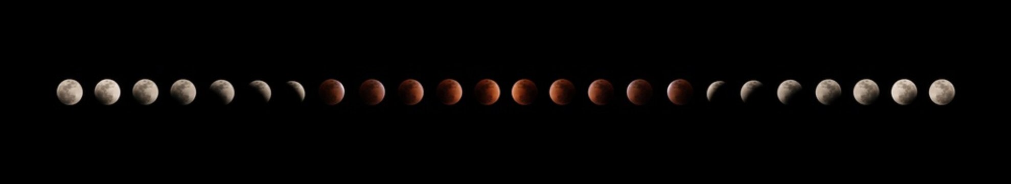 different phases of total lunar eclipse on dark sky