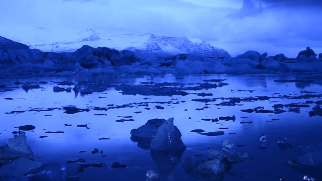 Time lapse shot of icebergs floating on ocean at Jokulsarlon