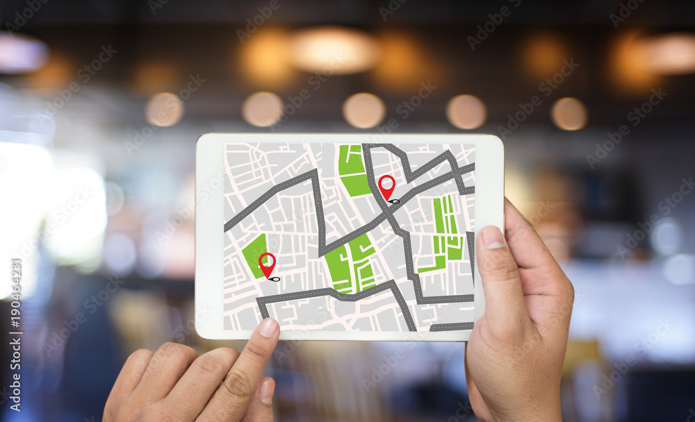 Poster gps map to route destination network connection location street map with gps icons navigation