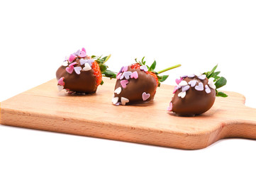 dark chocolate coated strawberries