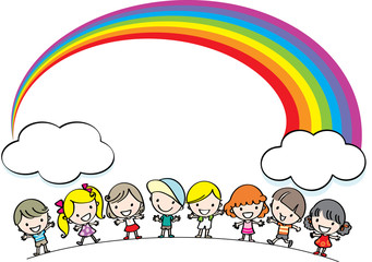 kids with rainbow