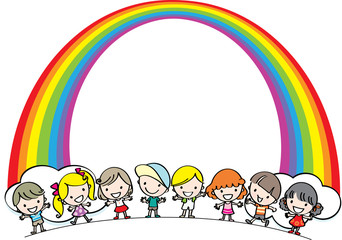 Obraz na płótnie Canvas kids with rainbow
