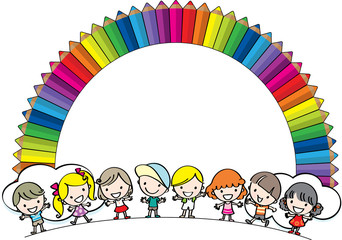 kids with color pencil icon