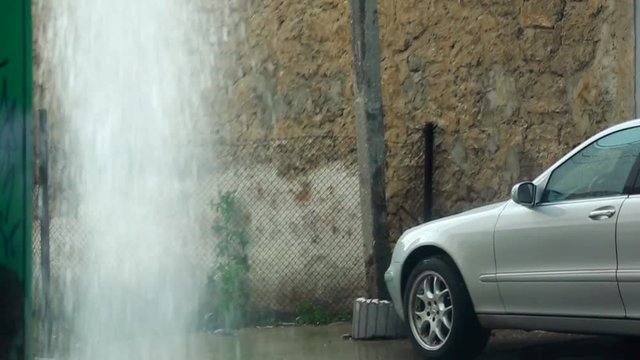 Waterfall from the roof after the rain