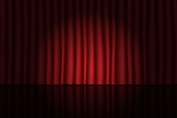 Stage with red curtain and spotlight. Theater, circus or cinema background