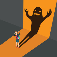 Fototapeta na wymiar business women afraid with frightening shadows